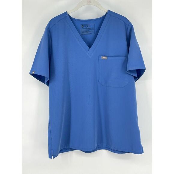 FIGS Catarina One Pocket V Neck Scrub Top Short Sleeve Ceil Blue Womens Size XL - Picture 1 of 9